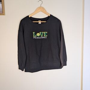 Love Pickleball Sweatshirt Small Black Embroidered Crewneck